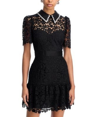 Aqua Pearl Trim Short Sleeve Lace Mini Dress - Exclusive
