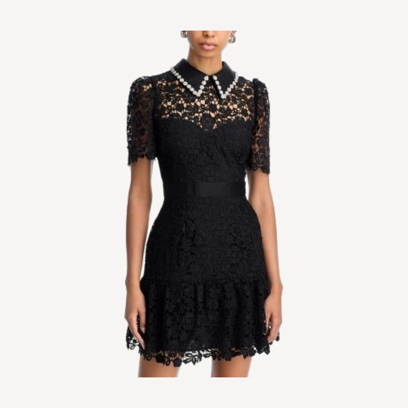 Aqua Pearl Trim Short Sleeve Lace Mini Dress - Exclusive
