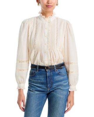Aqua Bianca Lace Inset Blouse - Exclusive