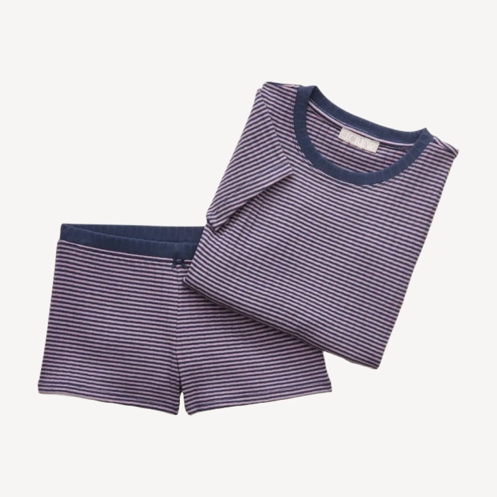 Cotton rib pajama short set in stripe