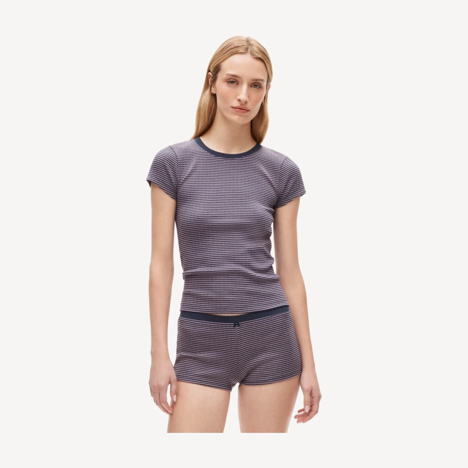 Cotton rib pajama short set in stripe