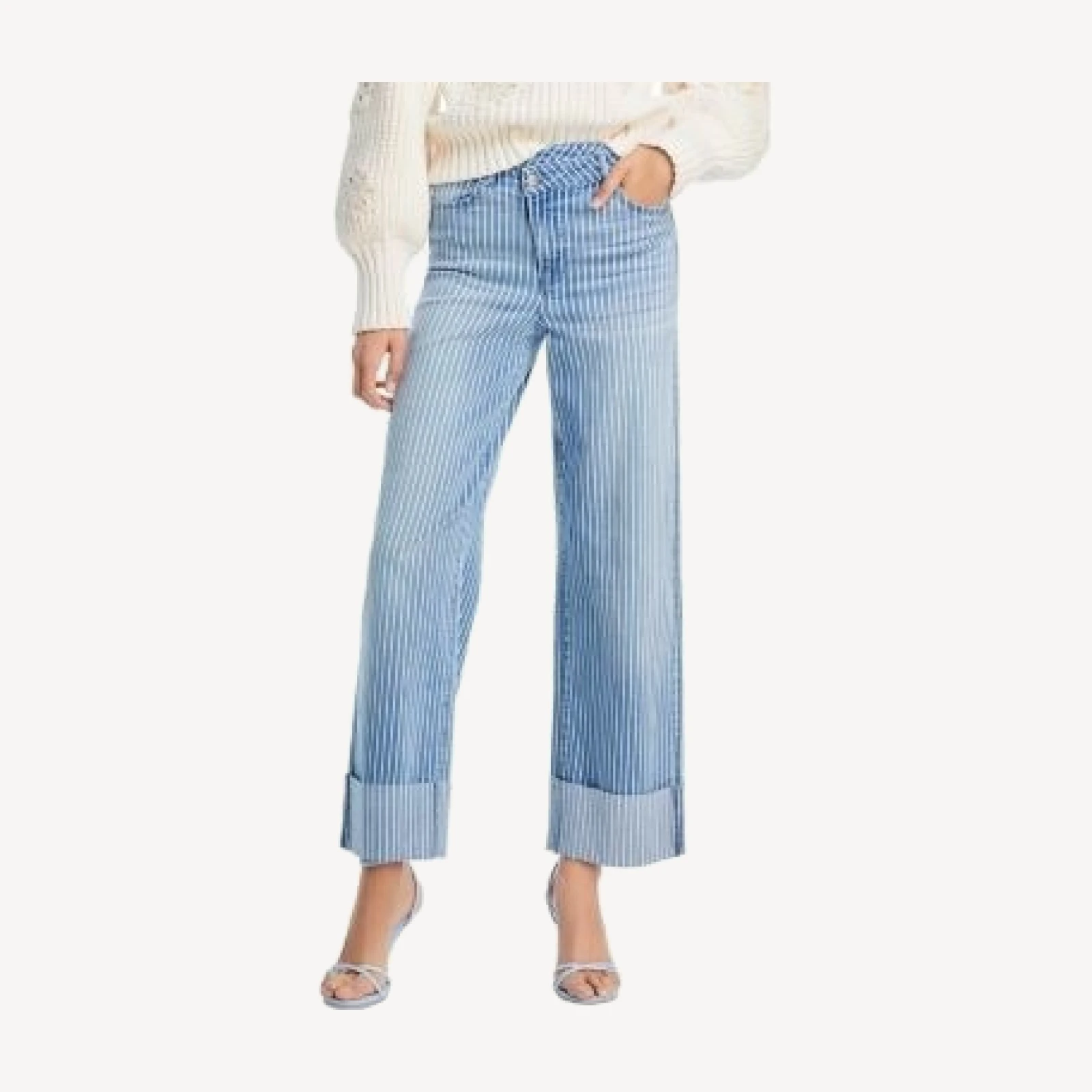 Aqua Striped Cuffed Dad Jeans in Medium Wash - Exclusive