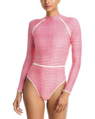Aqua Gingham Long Sleeve One Piece Swimsuit - Exclusive