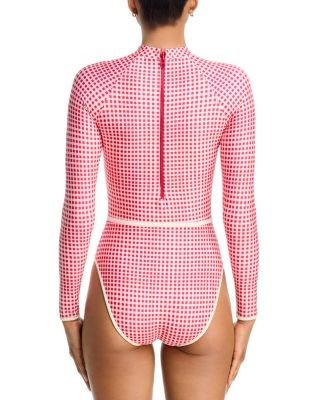 Aqua Gingham Long Sleeve One Piece Swimsuit - Exclusive