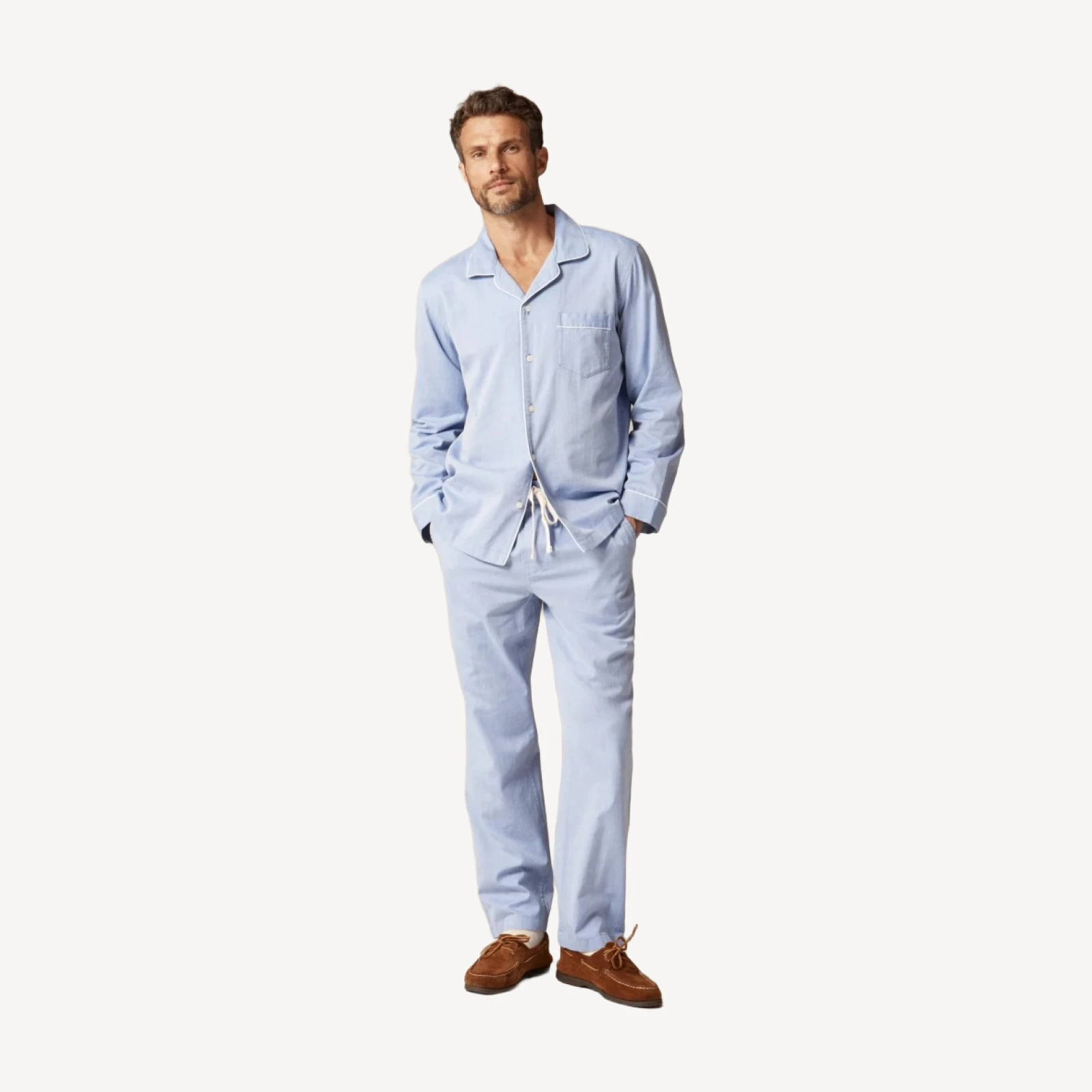 Pajama set in cotton herringbone
