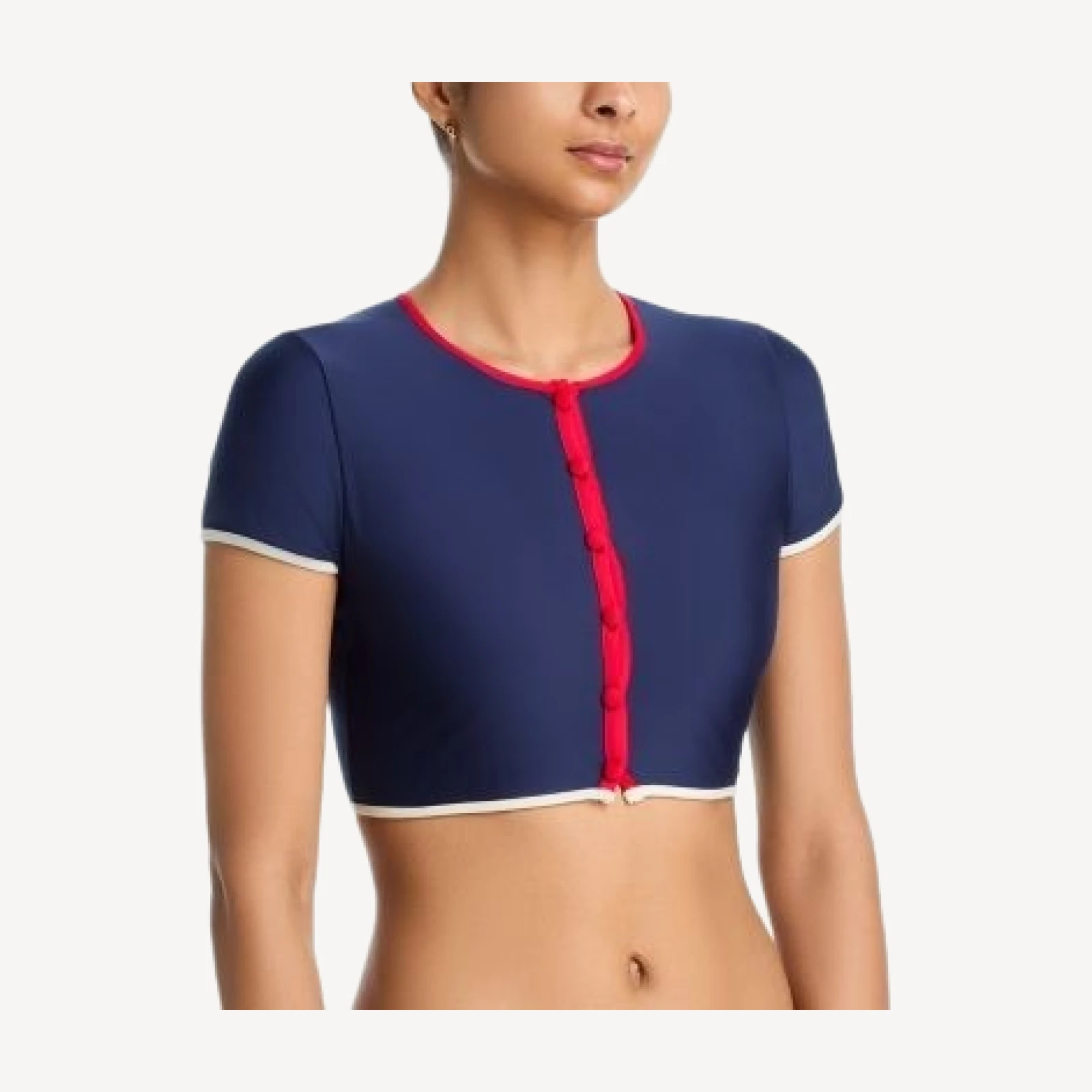 Aqua Crewneck Button Up Tankini Top - Exclusive
