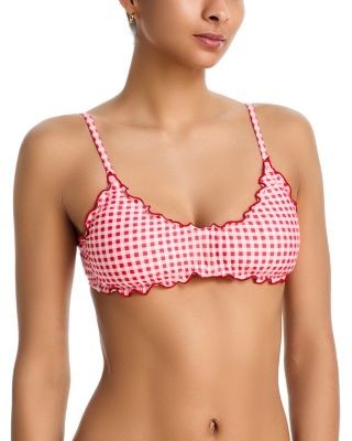 Aqua Gingham Lettuce Edge Bikini Top - Exclusive