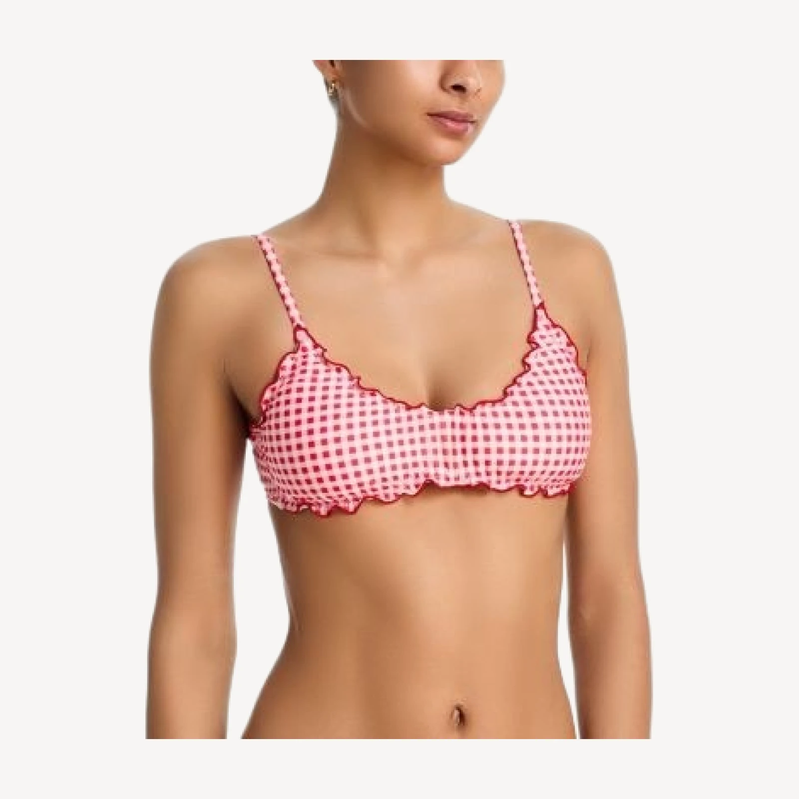 Aqua Gingham Lettuce Edge Bikini Top - Exclusive