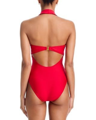 Aqua Collared Halter One Piece Swimsuit - Exclusive