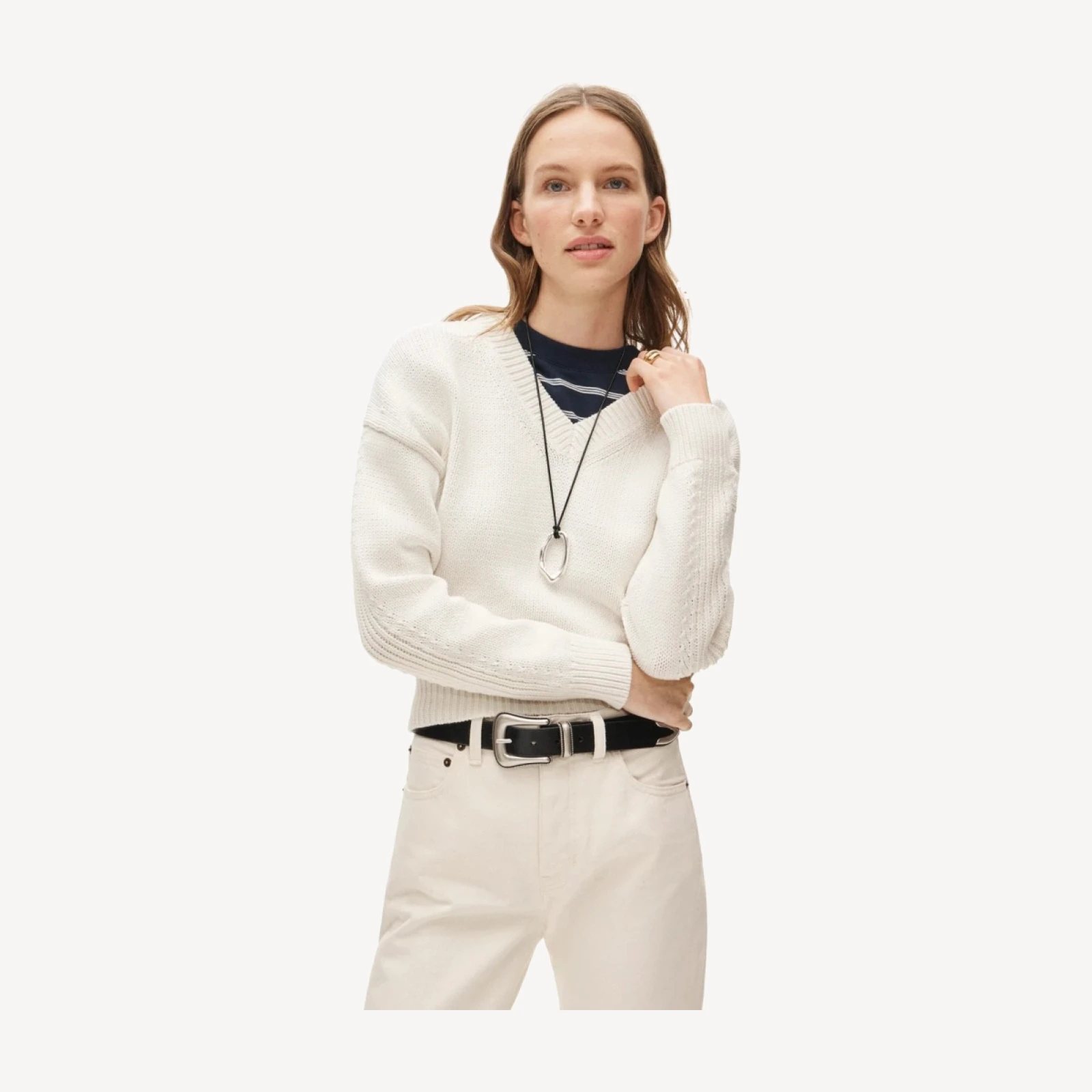 Cotton-blend V-neck pullover sweater