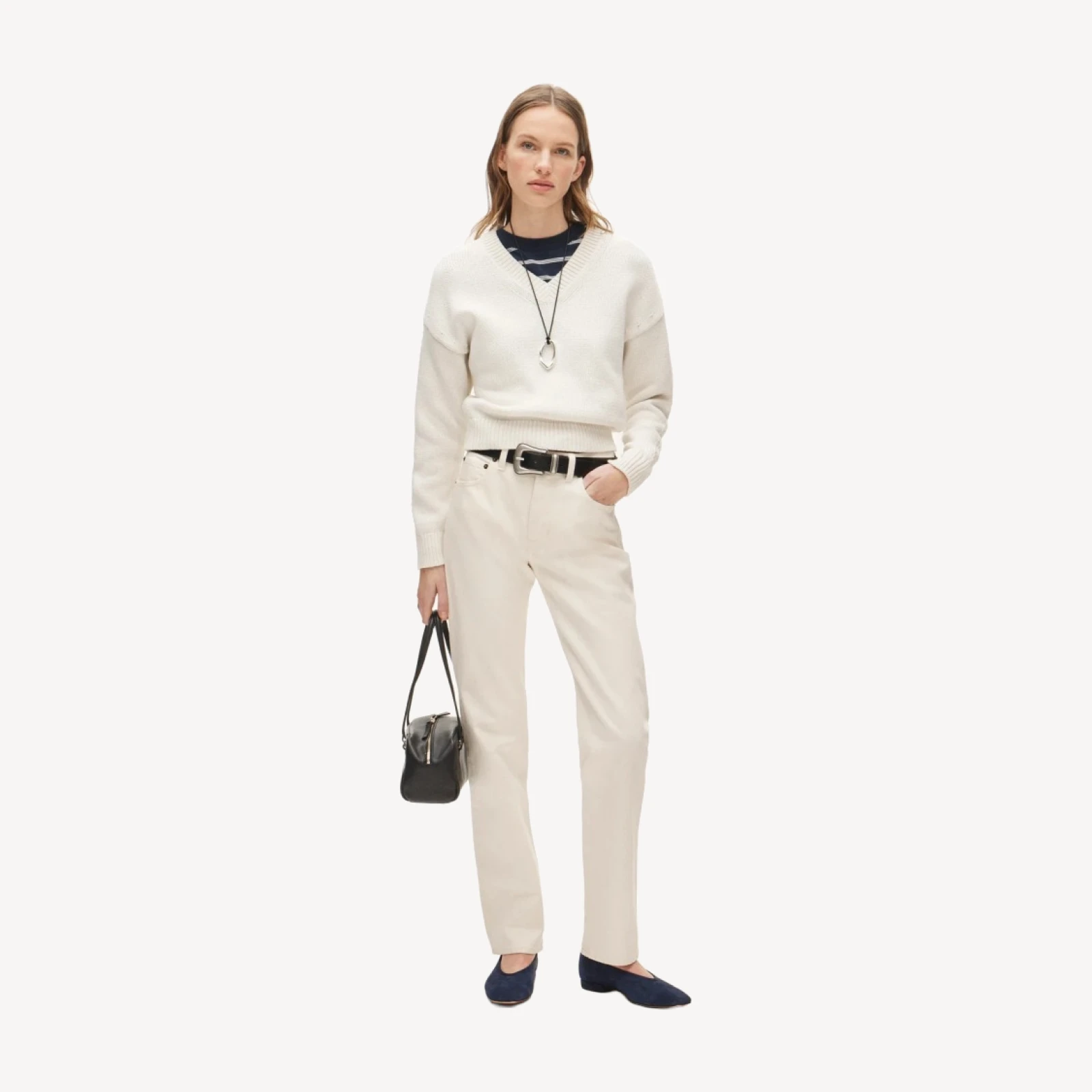 Cotton-blend V-neck pullover sweater