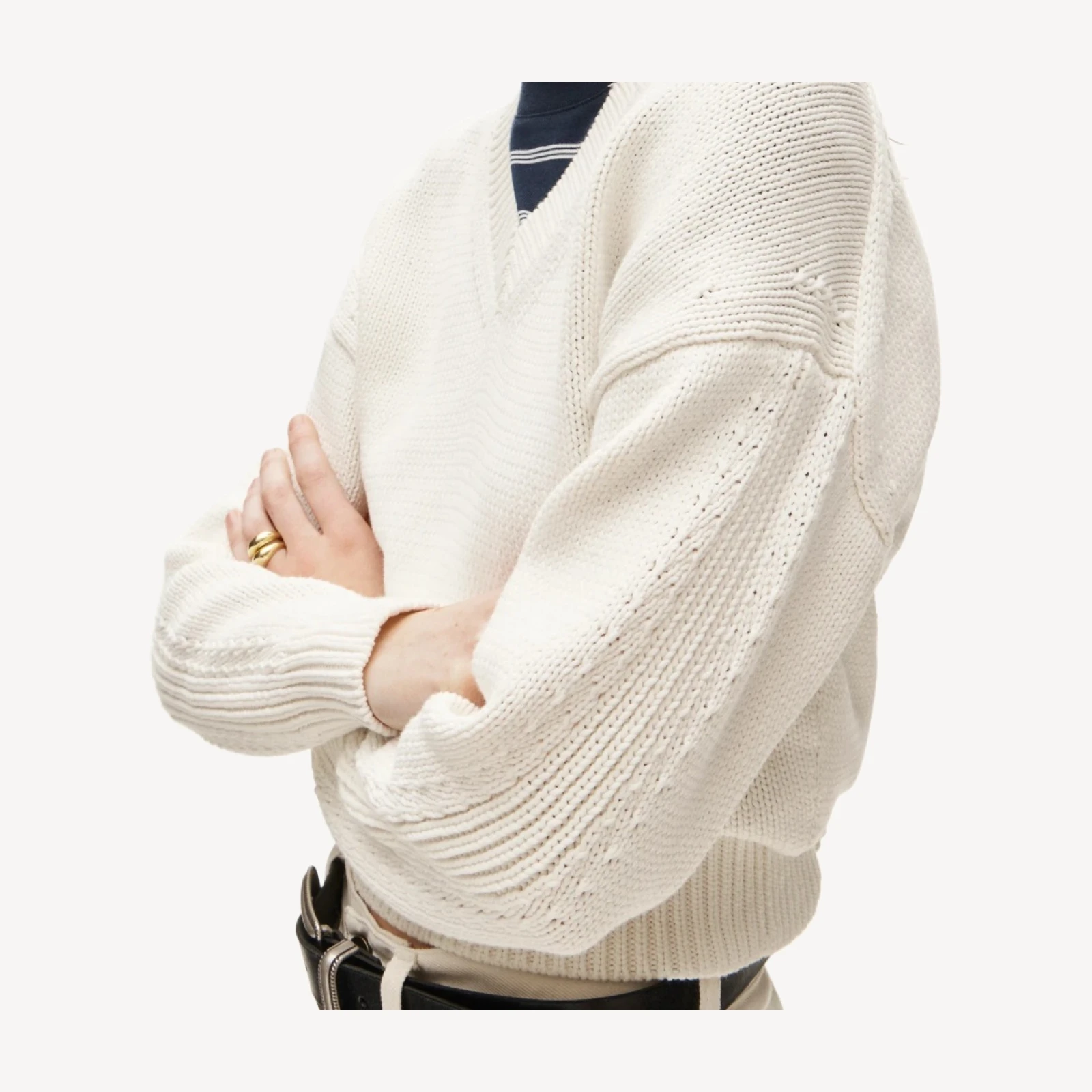Cotton-blend V-neck pullover sweater