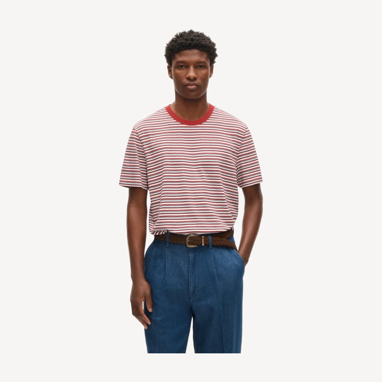 Vintage-wash cotton T-shirt in stripe