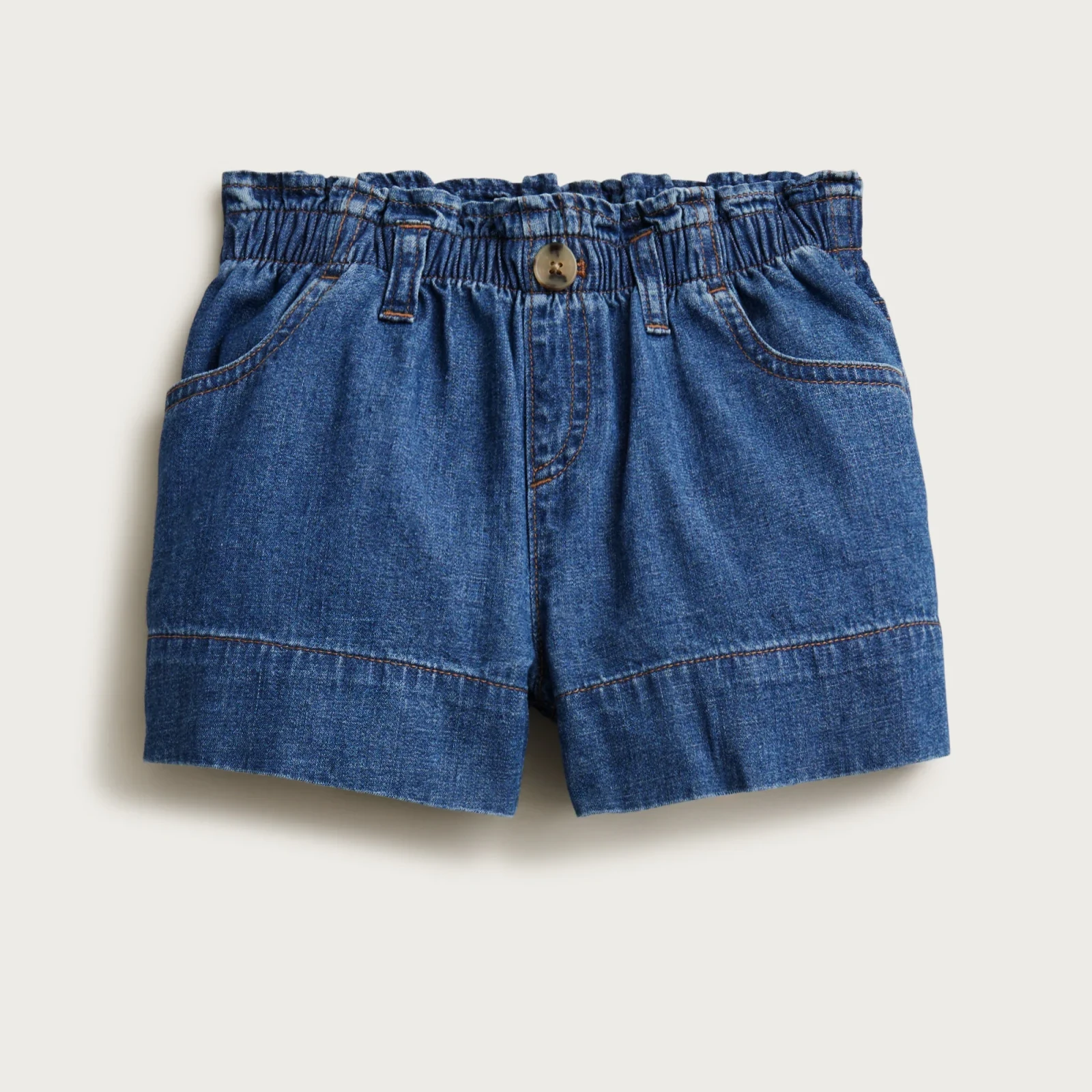 Girls' paper-bag short in chambray