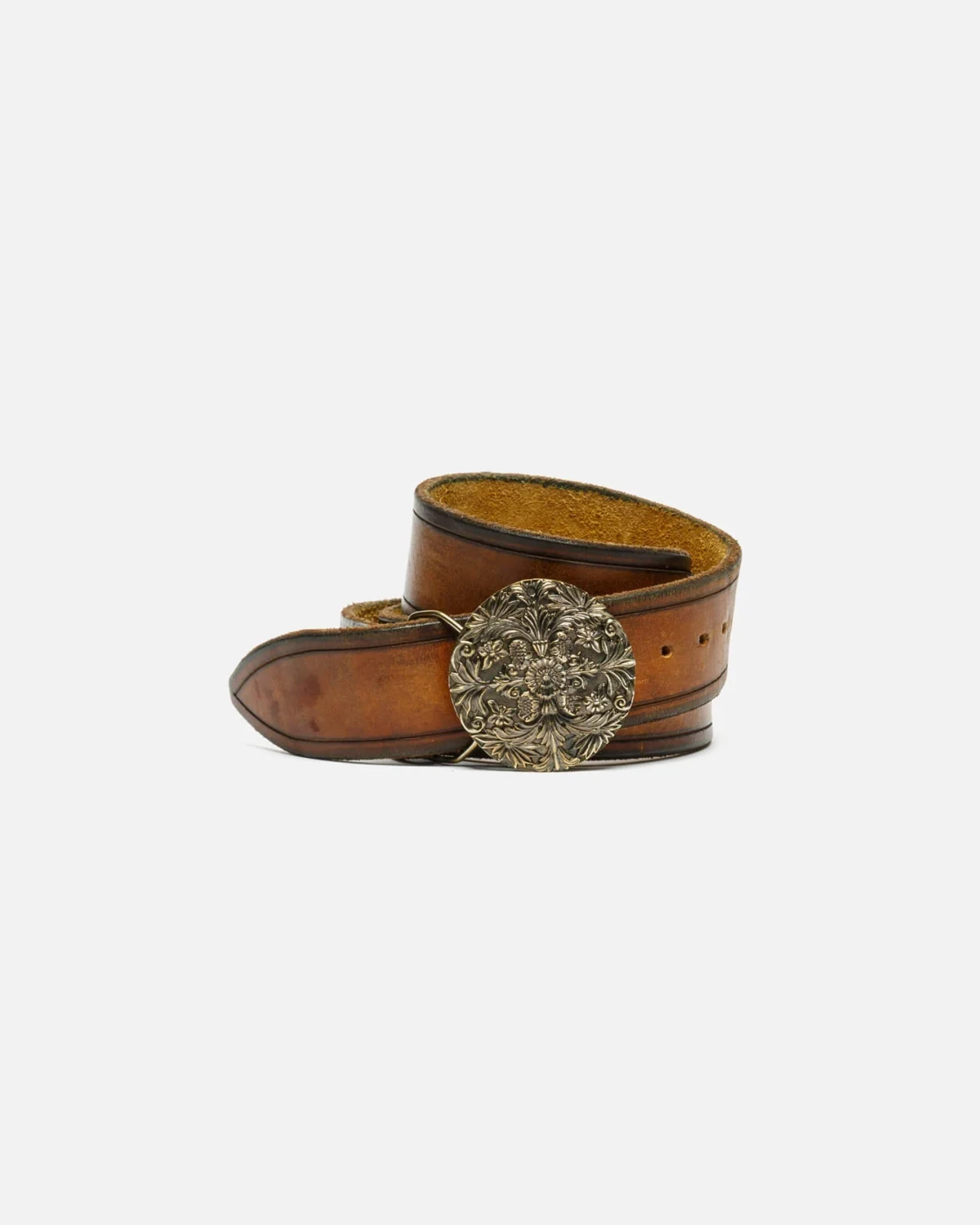 RE/DONE Vintage | 70s Brass Floral Buckle On Embossed Belt -#35 | Vintage Belts