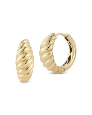 Bloomingdale's Fine Collection Bold Ridge Textured Medium Hoop Earrings in 14K Yellow Gold