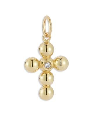 Bloomingdale's Fine Collection 14K Yellow Gold Cross Charm Pendant with Diamonds, 0.03 tcw