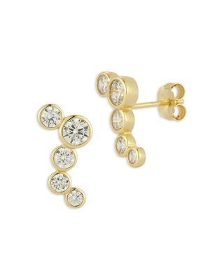 Aqua Cubic Zirconia Bezel Zip Zag Stud Earrings - Exclusive