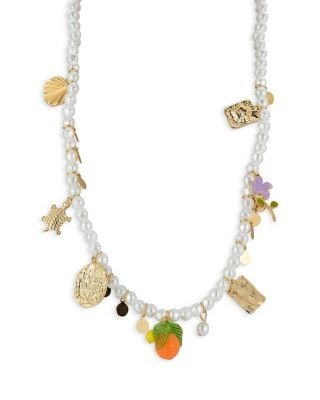 Aqua Crystal & Imitation Pearl Charm Necklace, 16-19 - Exclusive