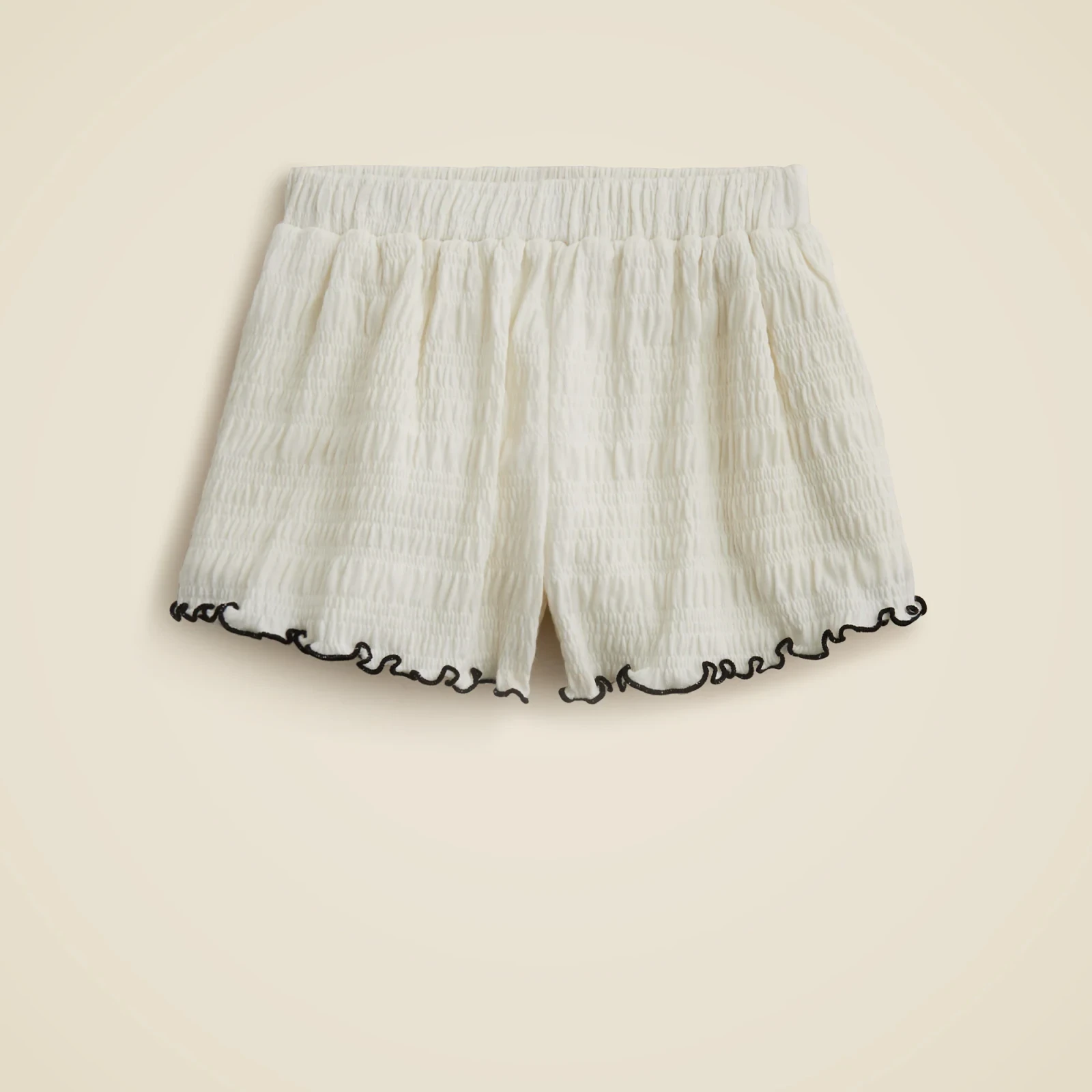 Girls' smocked lettuce-edge short in crinkled jersey