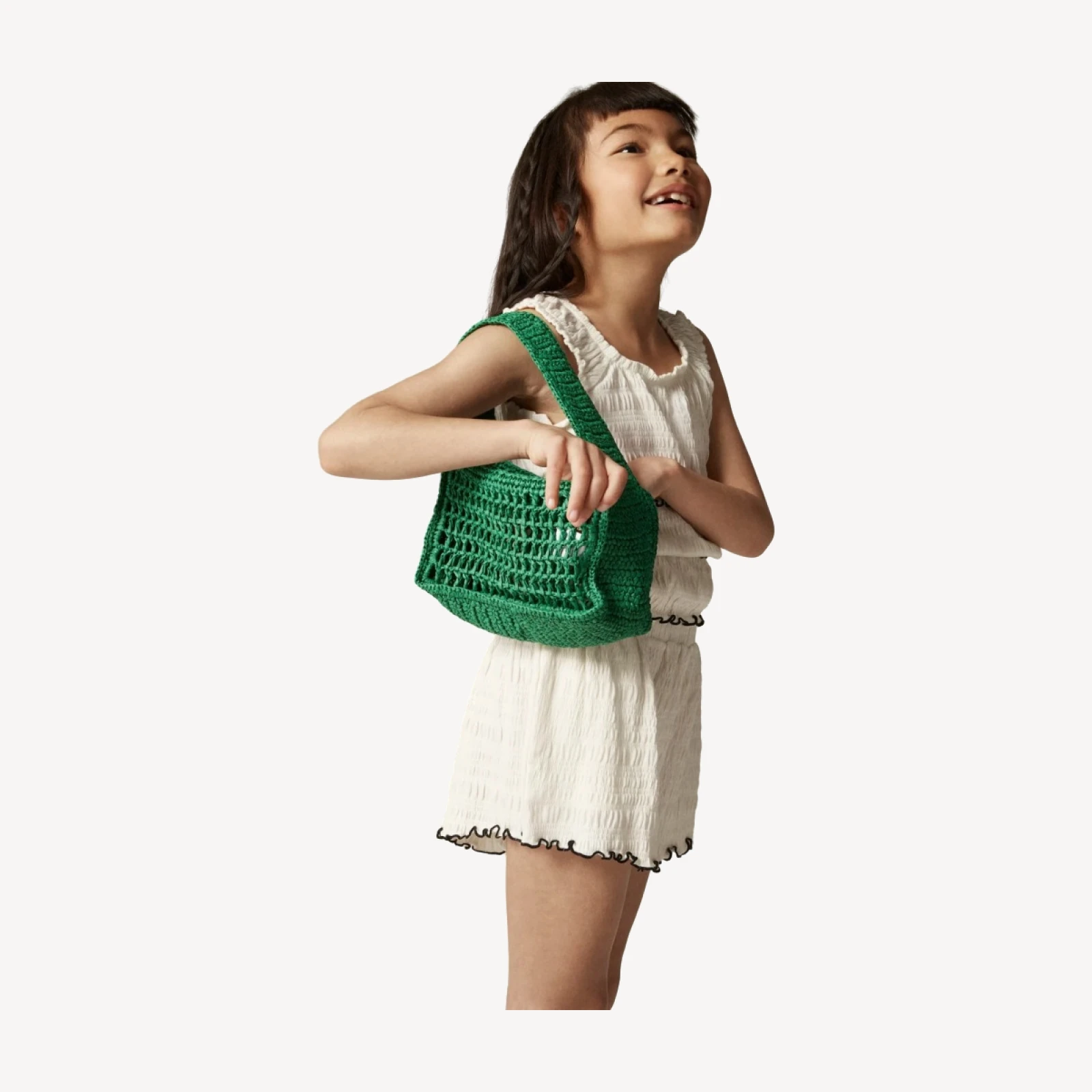 Girls' smocked lettuce-edge short in crinkled jersey