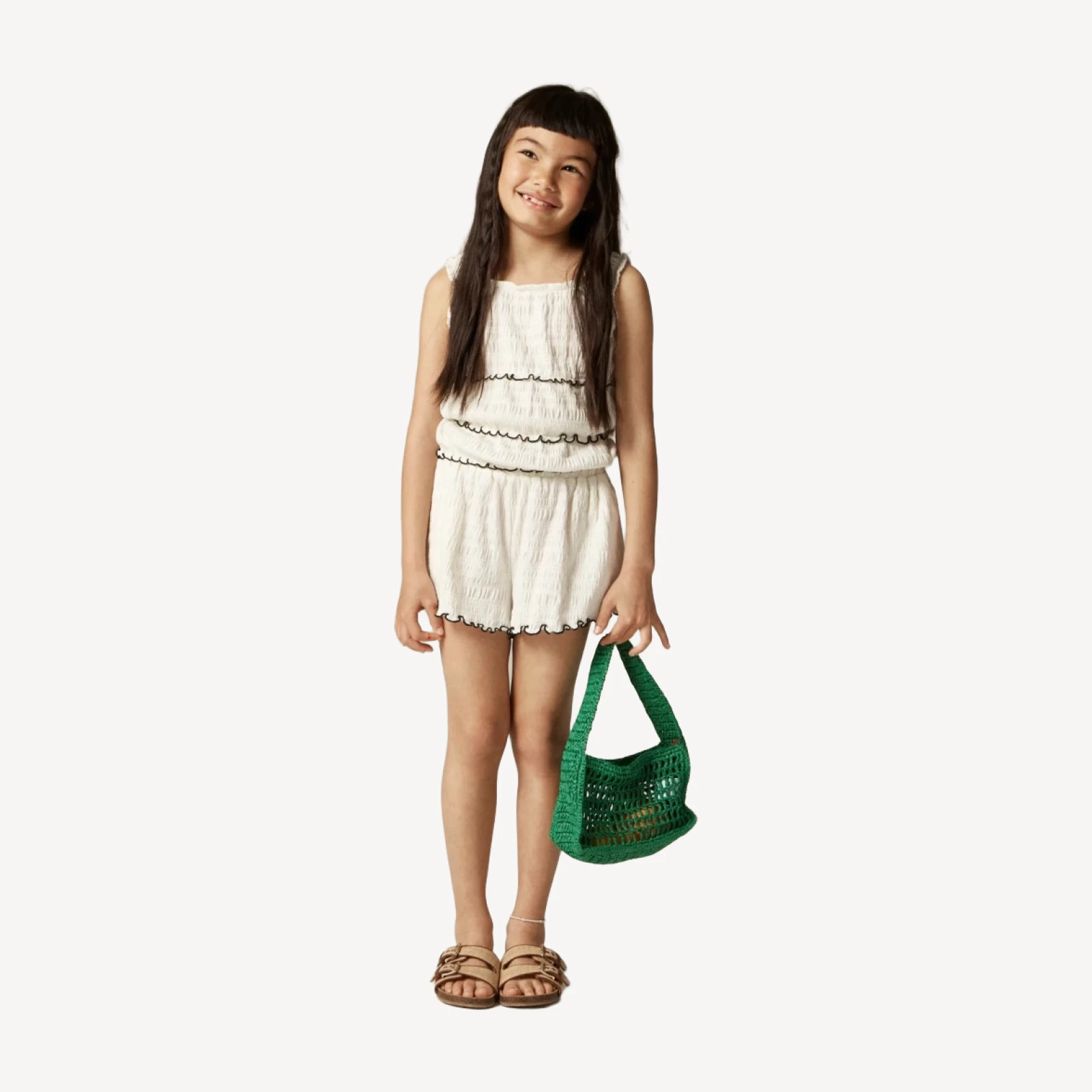 Girls' smocked lettuce-edge short in crinkled jersey
