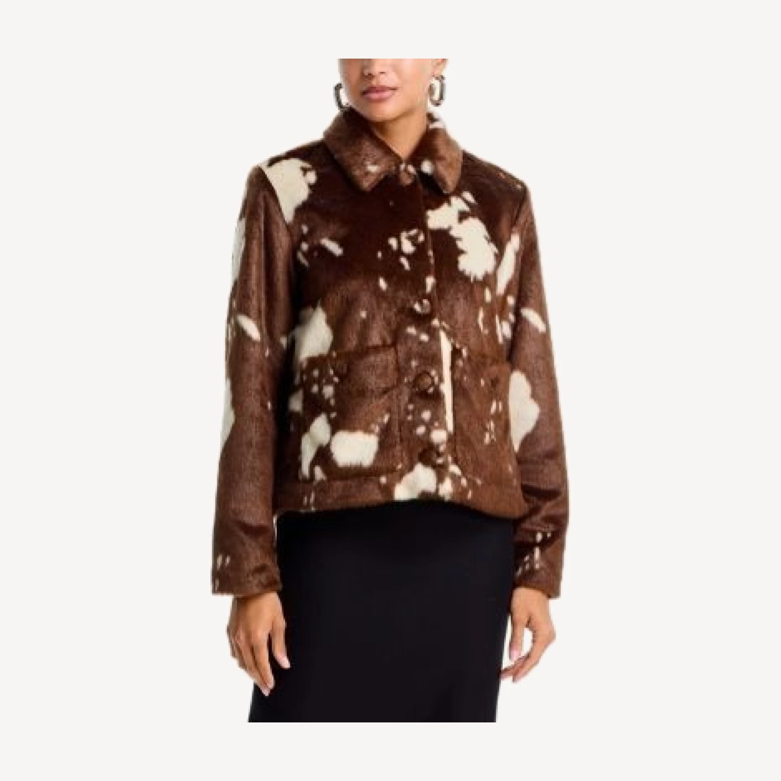 Aqua Cow Printed Faux Fur Jacket - Exclusive