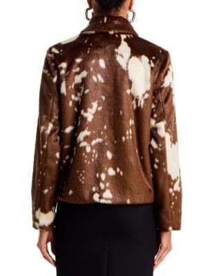 Aqua Cow Printed Faux Fur Jacket - Exclusive