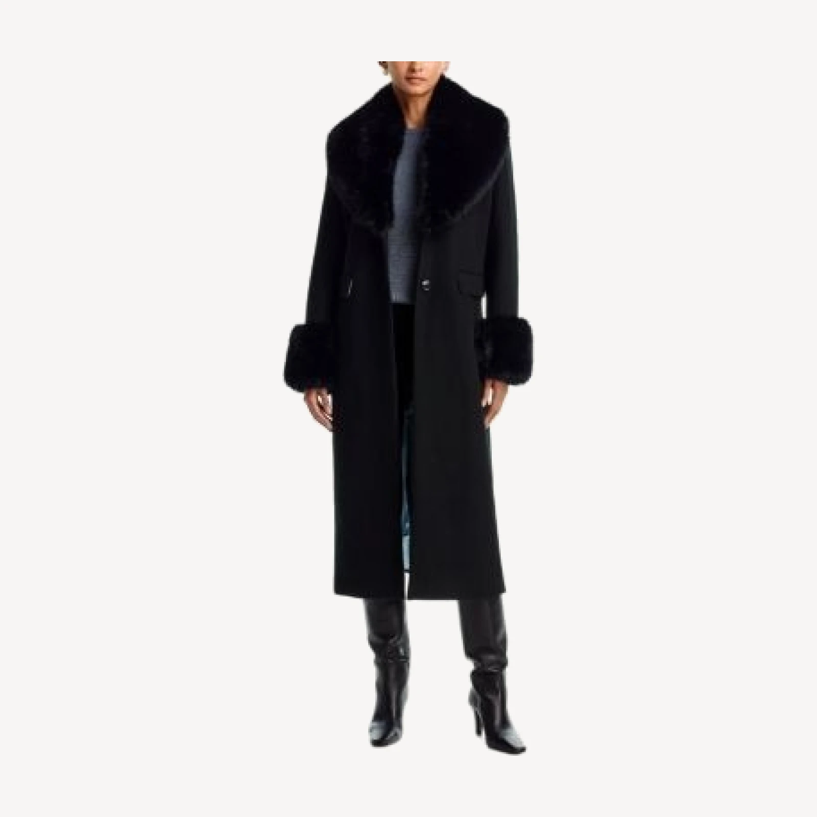 Aqua x Nicky Hilton Long Wool Coat with Faux Fur Trim - Exclusive