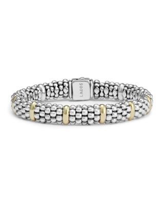 Lagos Sterling Silver & 18K Yellow Gold Caviar Beaded Oval Bracelet