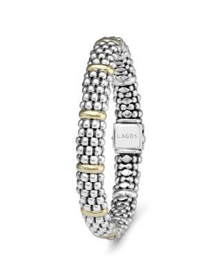 Lagos Sterling Silver & 18K Yellow Gold Caviar Beaded Oval Bracelet