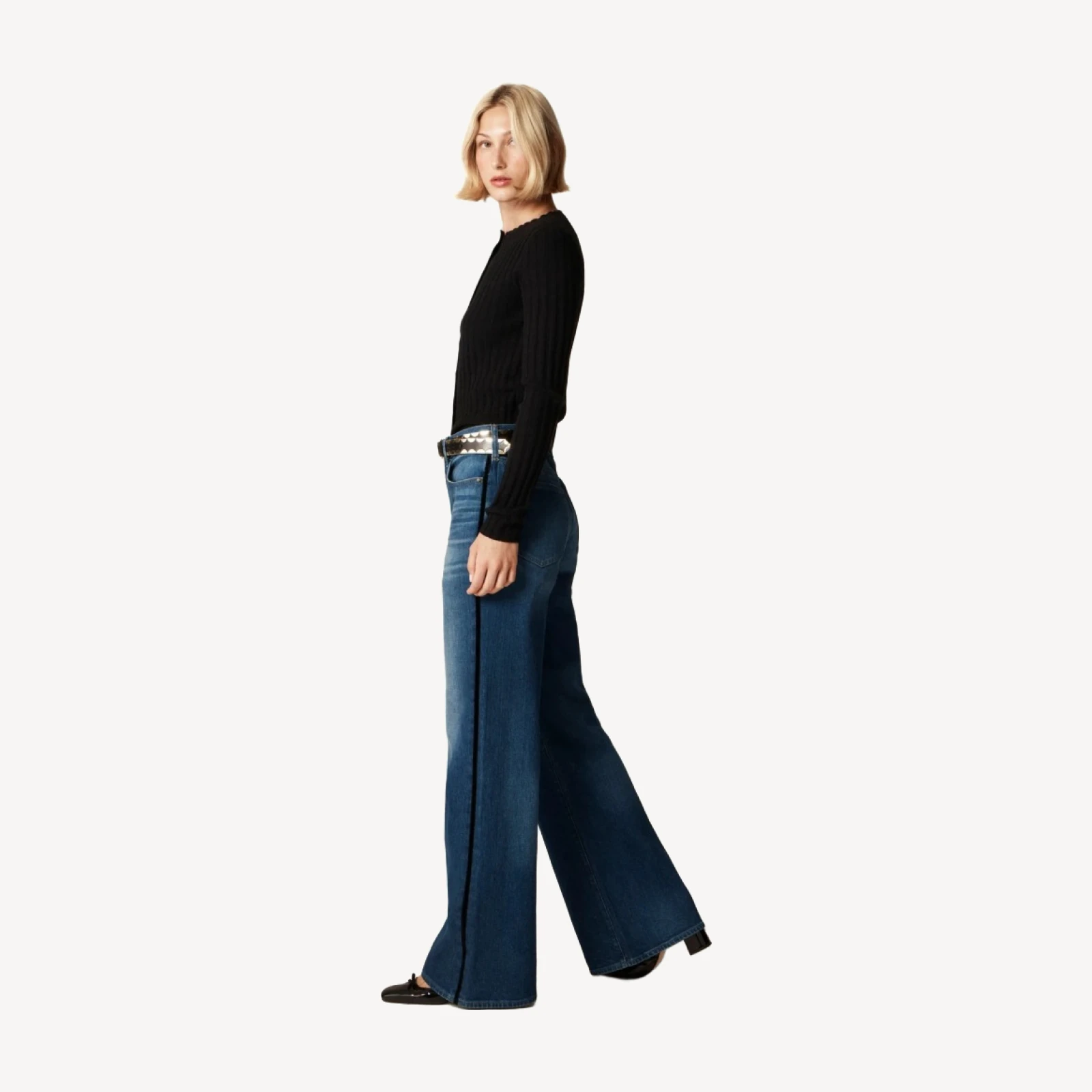 Denim trouser jean with velvet stripe