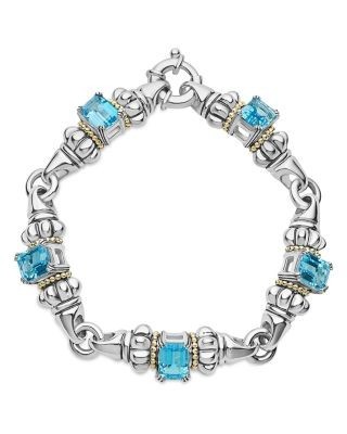 Lagos 18K Yellow Gold & Sterling Silver Glacier Blue Topaz Link Bracelet