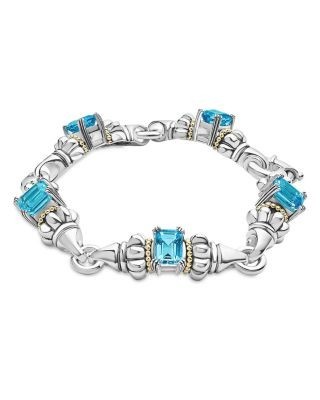 Lagos 18K Yellow Gold & Sterling Silver Glacier Blue Topaz Link Bracelet