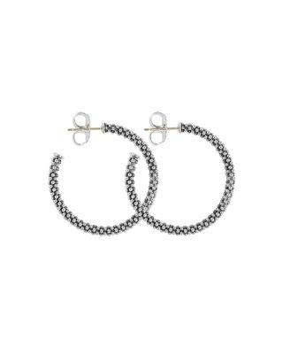 Lagos Beaded Thin Hoop Earrings, Sterling Silver, 28mm
