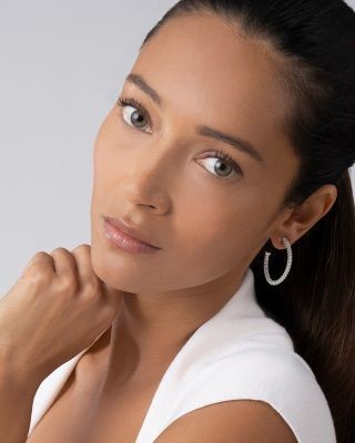 Lagos Beaded Thin Hoop Earrings, Sterling Silver, 28mm