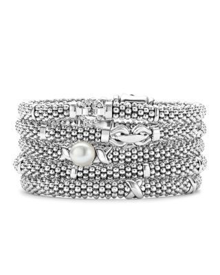 Lagos Sterling Silver Luna Caviar Bracelet with Cultured Freshwater Pearl