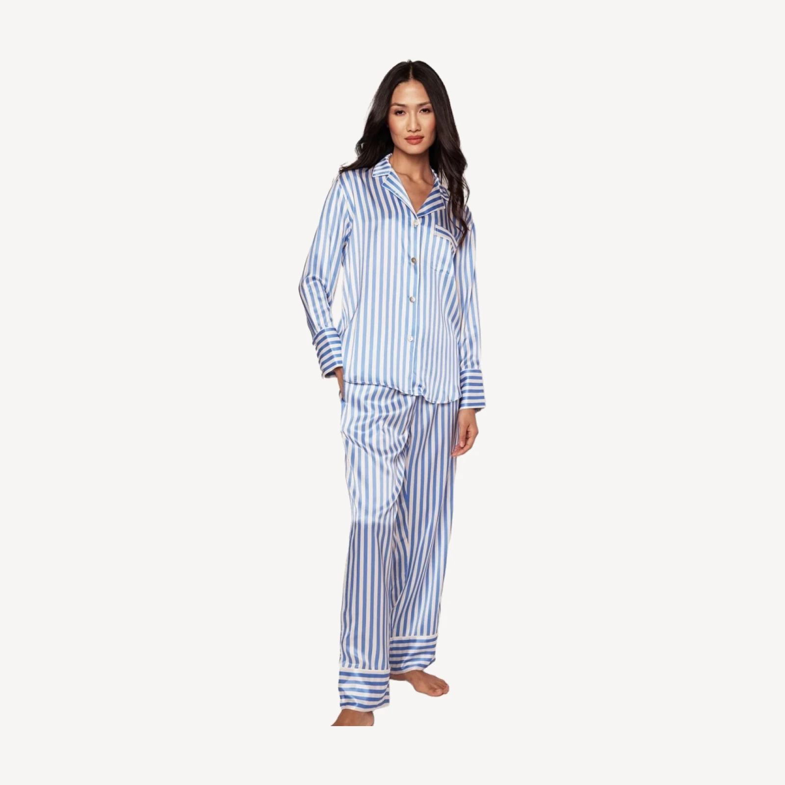 Petite Plume™ women's pajama set in mulberry silk stripe