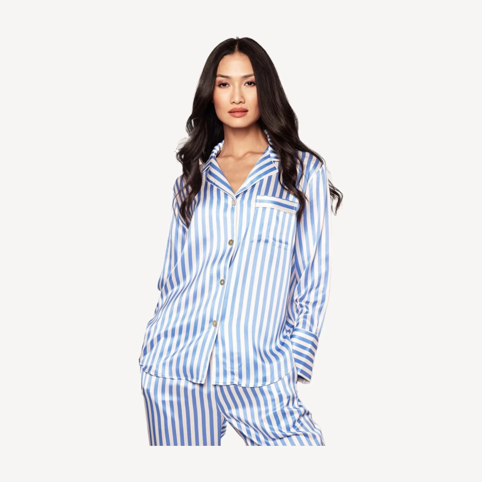 Petite Plume™ women's pajama set in mulberry silk stripe