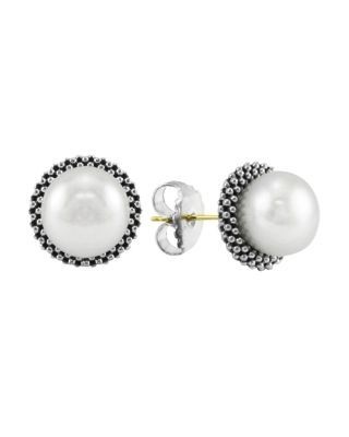 Lagos Sterling Silver Luna Cultured Pearl Stud Earrings
