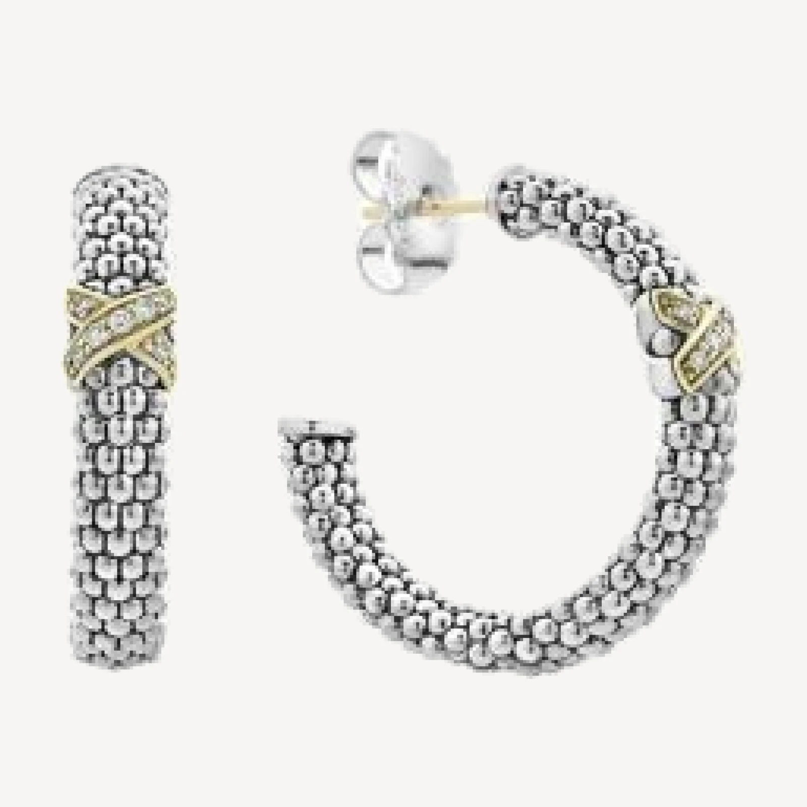 Lagos Sterling Silver & 18K Yellow Gold Embrace Diamond Hoop Earrings