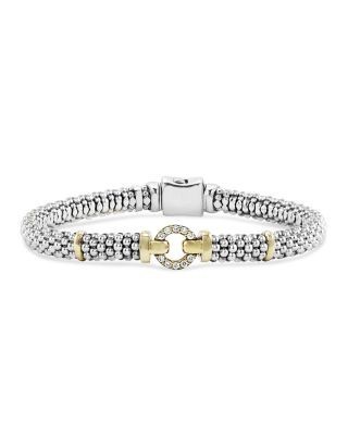 Lagos 18K Gold and Sterling Silver Caviar and Diamonds Rope Bracelet, 6mm