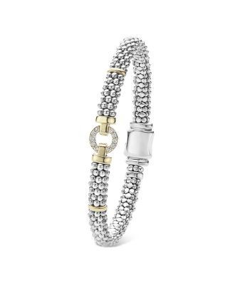 Lagos 18K Gold and Sterling Silver Caviar and Diamonds Rope Bracelet, 6mm