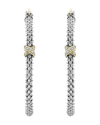 Lagos Sterling Silver & 18K Yellow Gold Embrace Diamond Hoop Earrings