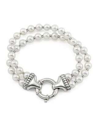 Lagos Sterling Silver Luna 2 Strand Cultured Pearl Bracelet