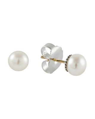 Lagos Sterling Silver Luna Fluted Button Post Cultured Pearl Earrings, 8mm
