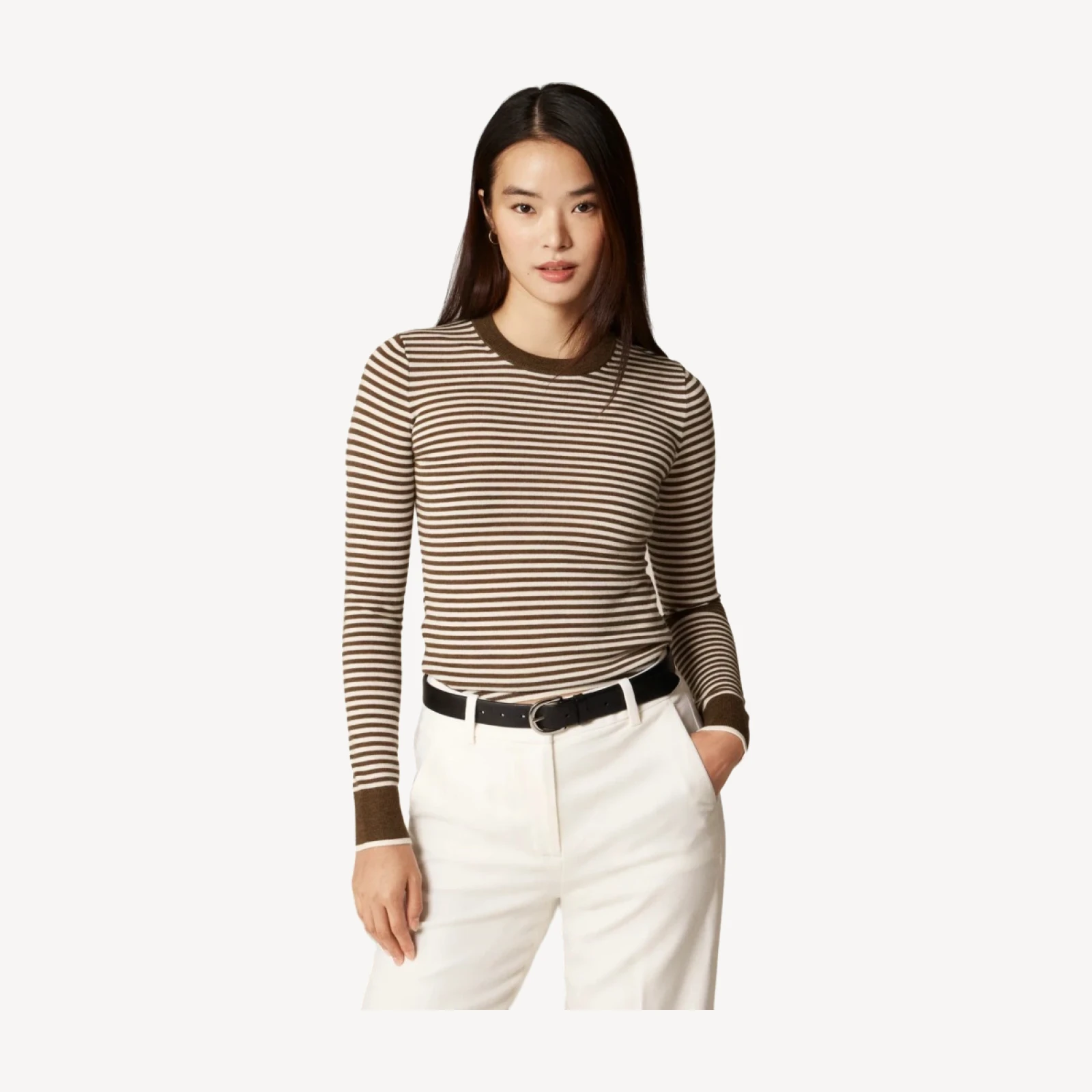 Carolyn fitted crewneck sweater in striped merino wool blend