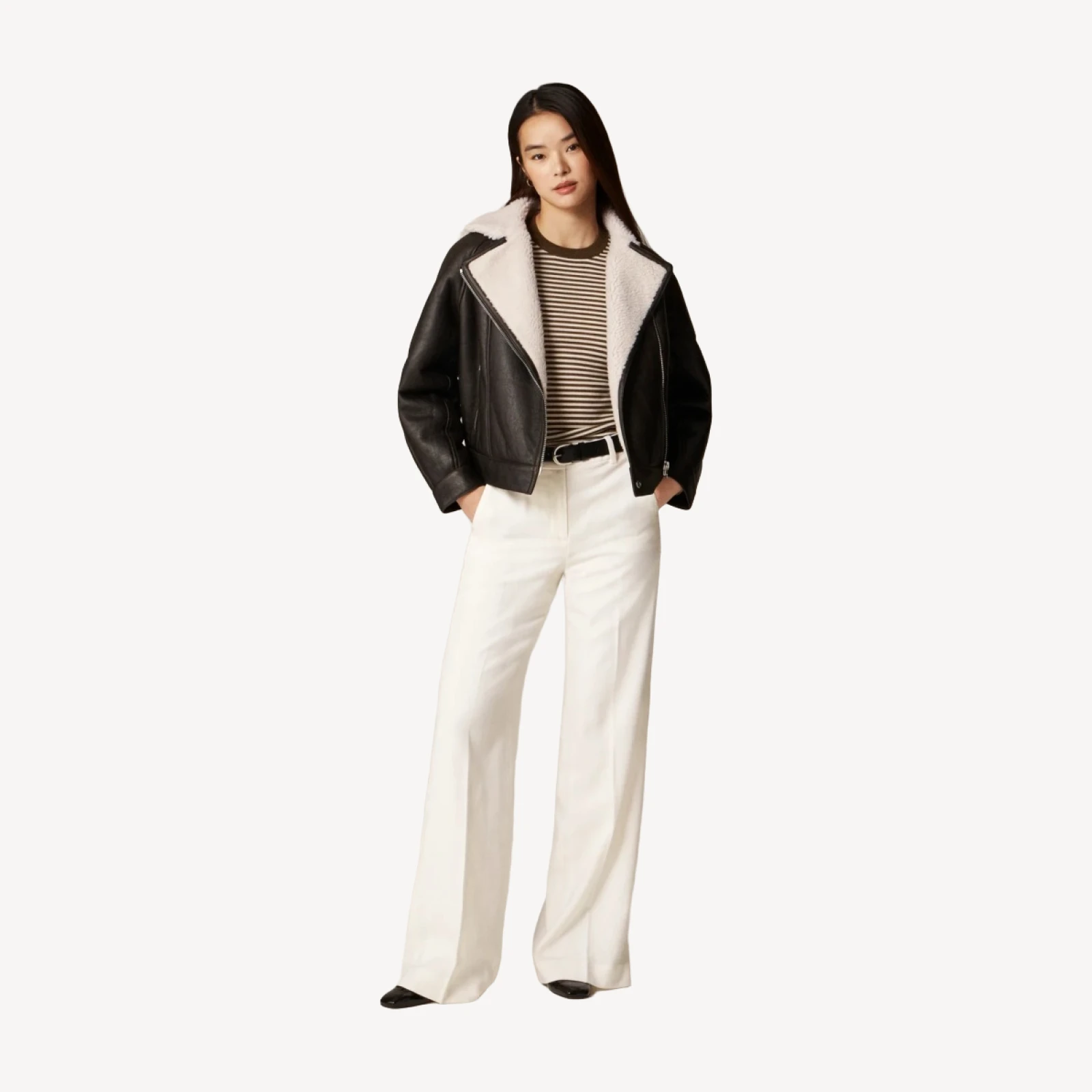Carolyn fitted crewneck sweater in striped merino wool blend