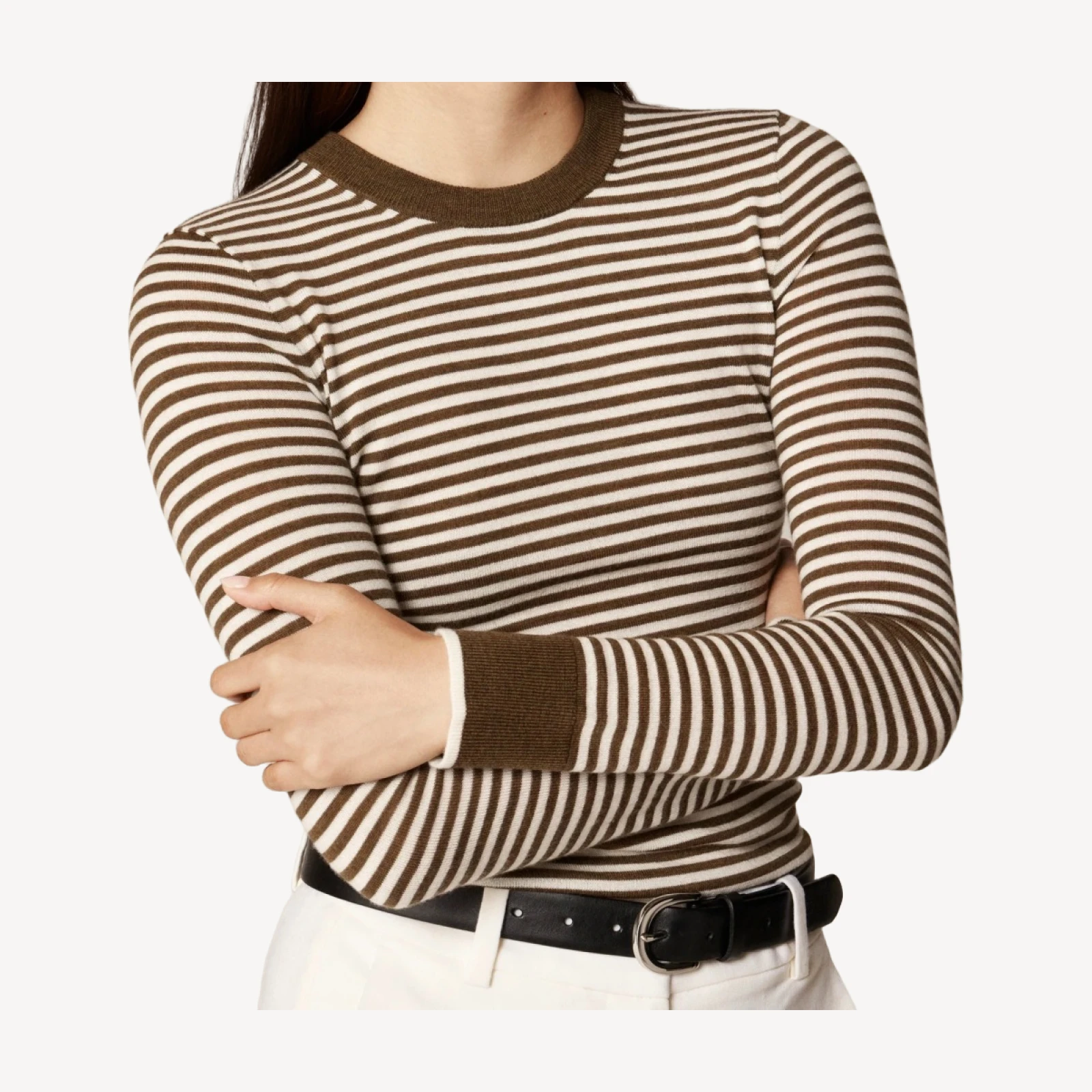 Carolyn fitted crewneck sweater in striped merino wool blend