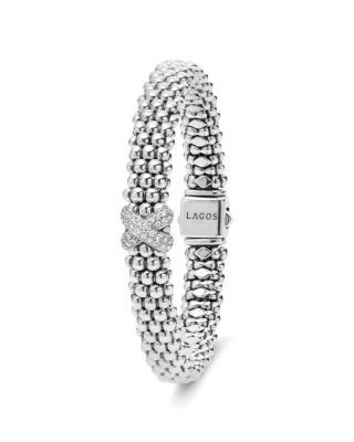 Lagos Sterling Silver Embrace Diamond X Rope Bracelet